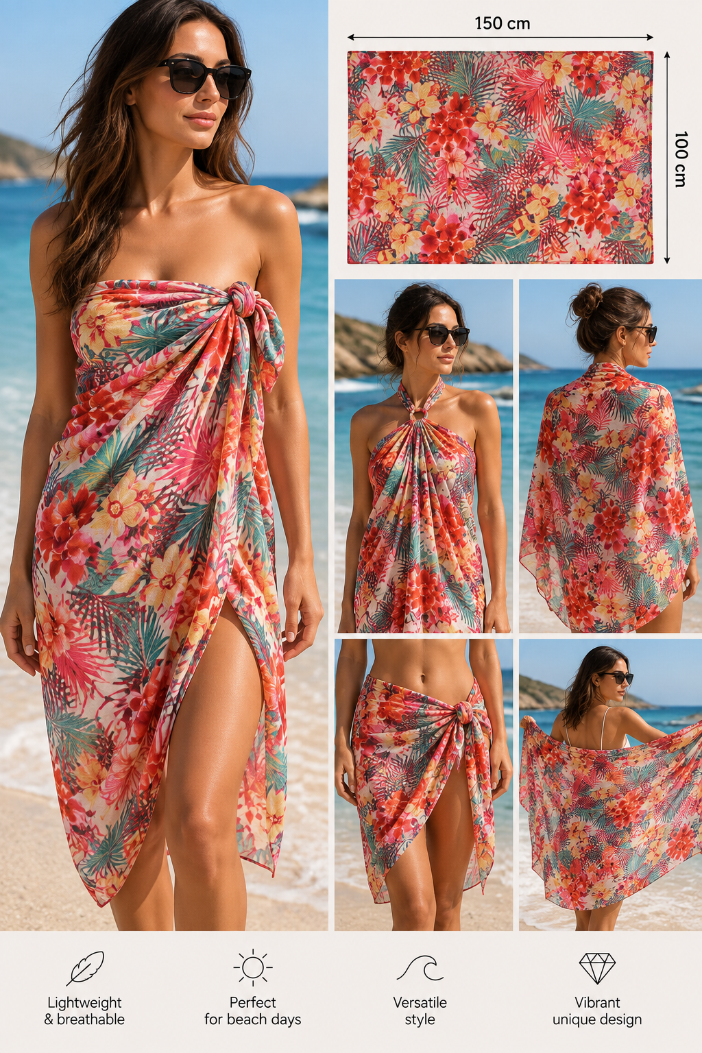 Summer Beach Sarong – Lightweight Swim Cover-Up Tropical