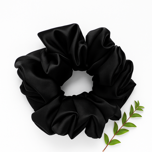 Black Satin Hair Scrunchie – Elegant & Gentle Hair Tie