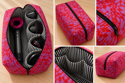 Handmade Hair Tool Organiser Bag – Pink & Red | Travel Hair Styling Storage Case