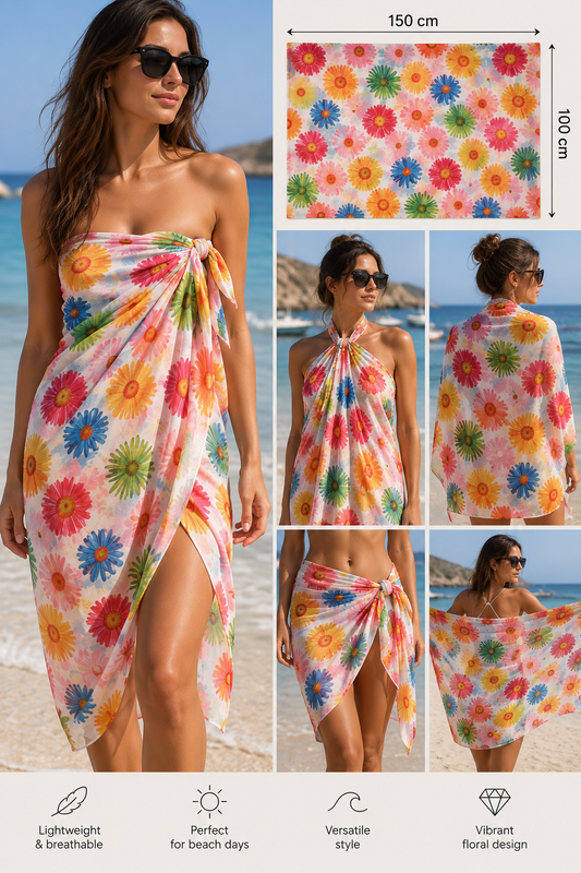 Summer Beach Sarong – Lightweight Swim Cover-Up Sun flower